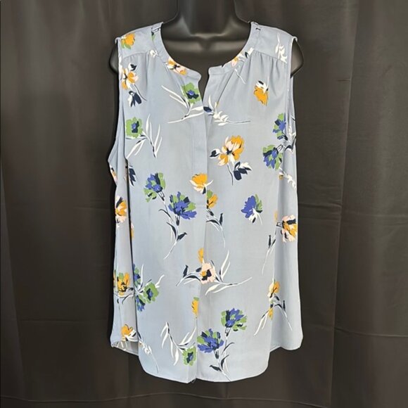 Daniel Rainn Tops - Daniel Rainn Blue Sleeveless Blouse with Mandarin Collar